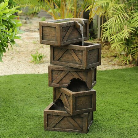 GREENGRASS Cement Tiered Crates Outdoor Fountain GR3279348